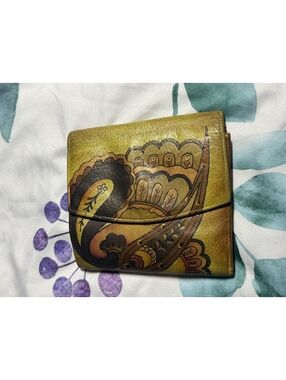Anuschka Hand-Painted Leather Wallet with Paisley Design - Boho